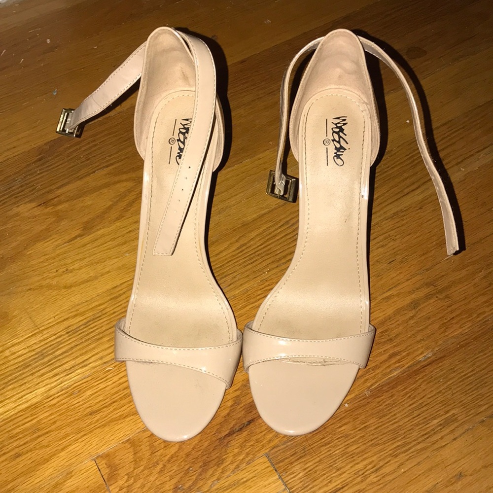 Nude color ankle strap heels